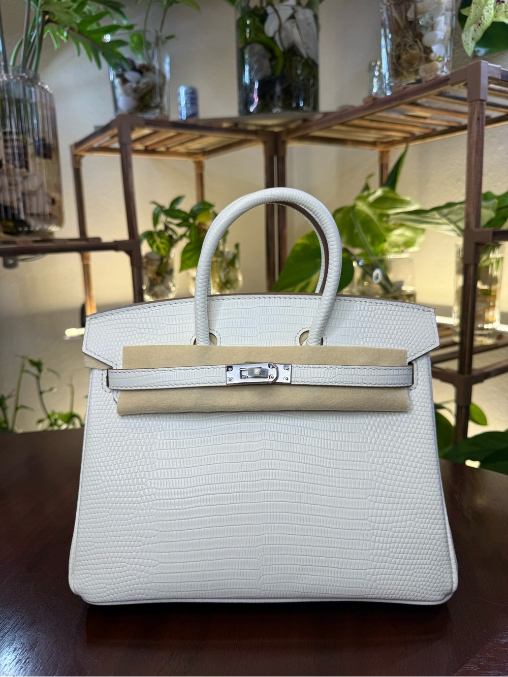 Natural Leather Unbranded 25cm White Reptile-Embossed Top-Handle Handbag - Picture 3 of 8